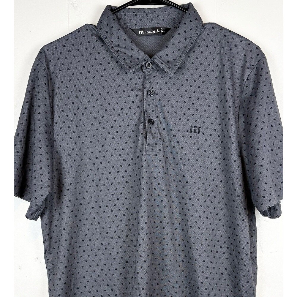 Travis Mathew Polo Shirt Mens L Gray Geometric Casual Golf Lightweight Preppy